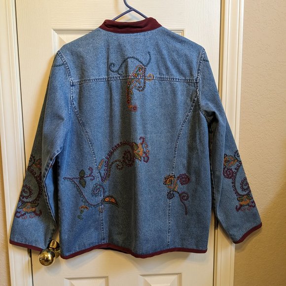 Vintage Denim & Co Embroidered Paisley Jean Jacket Medium - Picture 6 of 10
